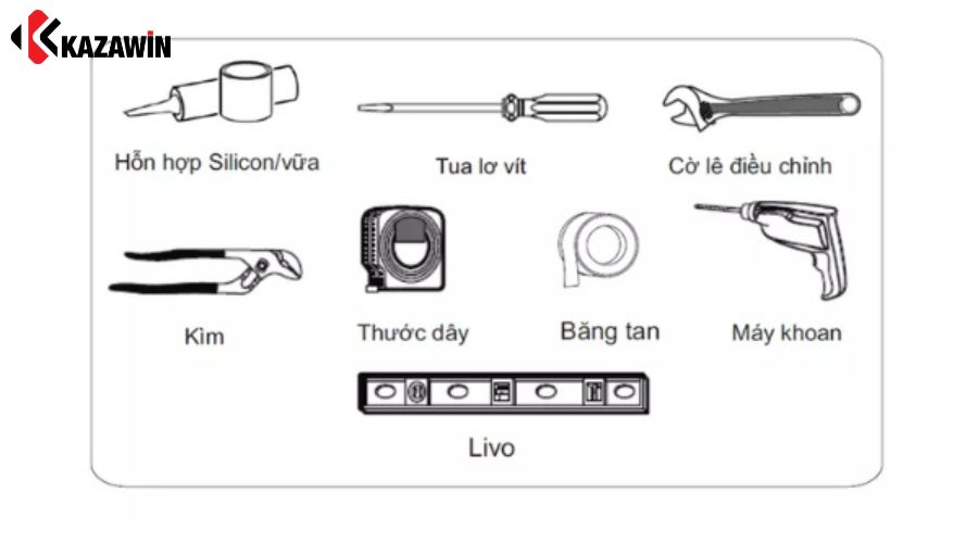 Dụng cụ chuẩn bị để lắp bồn cầu treo tường