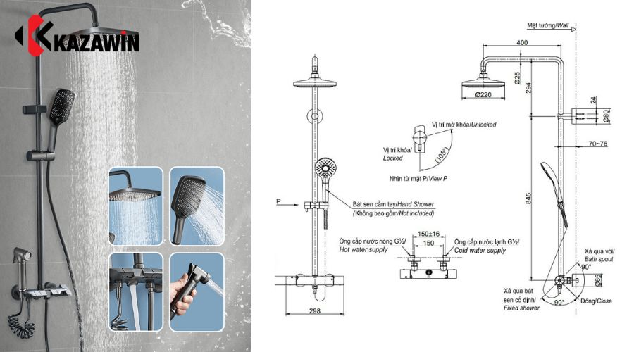 cách lắp vòi sen tắm đứng