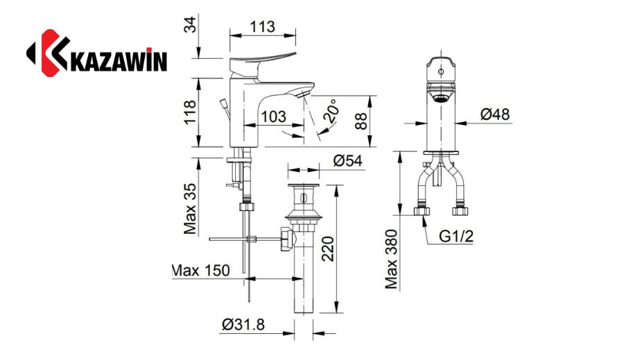 Kích thước vòi Lavabo tiêu chuẩn