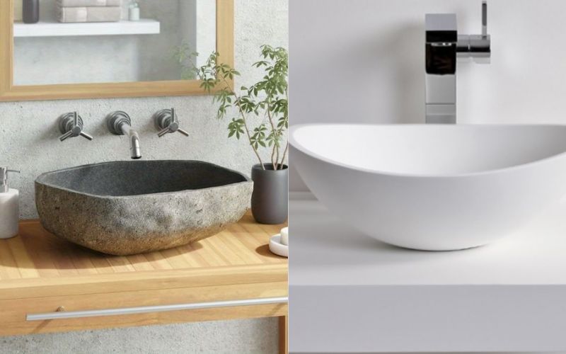 lavabo sứ và lavabo đá